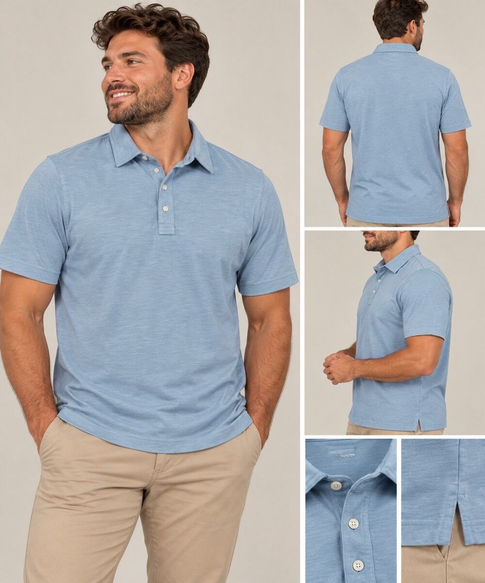 TravisMathew Men’s Light Blue Performance Golf Polo Short Sleeve Casual Shirt